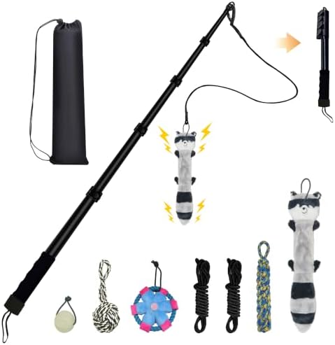 Flirt Pole for Dogs, Interactive Toys Tug-of-war for Dogs, Five-Section Retractable Adjustable Length, Chase Toys with Rope Chewing Sticks, for Outdoor Exercise & Training