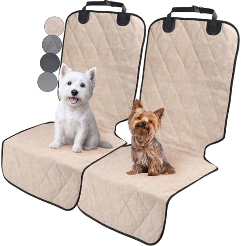 VIVAGLORY Dog Front Seat Cover Car Seat Protector, L, Heather Khaki, 2Pack