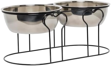YML 7-Inch Wrought Iron Stand with Double Stainless Steel Feeder Bowls,Black