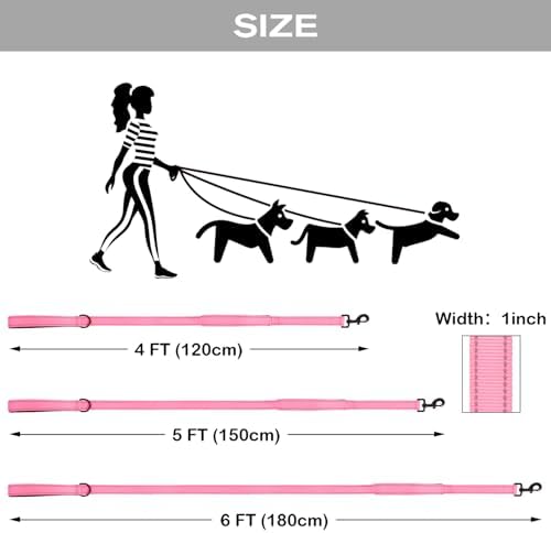 Joytale Dog Leash for Large Dogs that Pull, Double Handle, 5FT, Pink