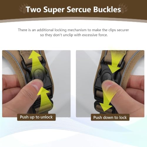 Upgraded Dog Harness with AirTag Holder, Escape Proof Adjustable Vest for Puppy Outdoor Walking, No Pull No Choke Breathable Jacket with Reflective Strips for Dark Night, Khaki M