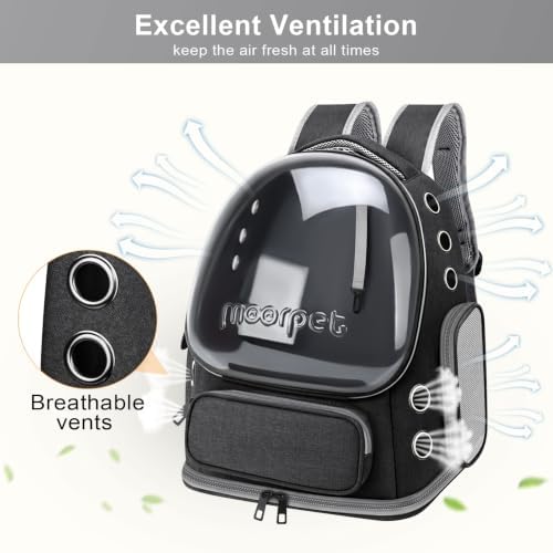 Cat Backpack Carrier, Breathable Cat Carrier Large Space Bubble Pet Backpack for Kitty Small Dog up to 20lbs, Transparent & Foldable Pet Carrier for Travel Hiking, Black