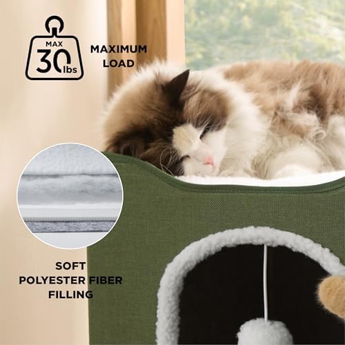 Bedsure Cat House Bed for Indoor Cats with Fluffy Ball and Scratch Pad
