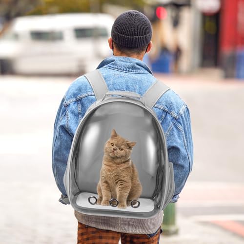 Cat Carrier Backpack, Pet Carrier Backpack Front Pack for Small Medium Cat Puppy Dog Carrier Backpack Bag Space Capsule, Airline-Approved Pet Carrier for Travel Hiking Walking Camping (Grey)