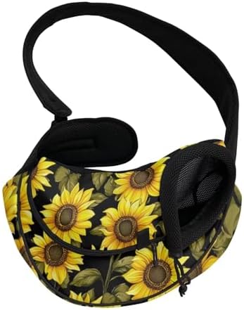 Sunflower Dog Carrier Sling for Small Dogs Adjustable Strap Cat Harness Breathable Mesh Pet Sling Carrier for Puppy Cats Rabbit Guinea Pig for Travel Walk