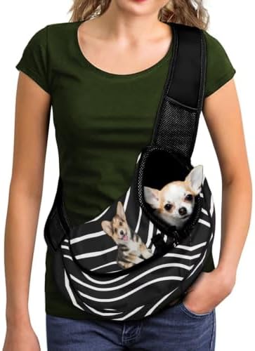 COEQINE Black Stripe Corgi Dog Sling Carrier for Small Dogs Purse