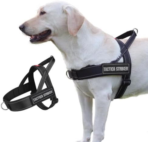 Dog Harness, Upgraded Escape Proof Adjustable Vest Puppy Outdoor Walking, Soft Breathable Jacket with Reflective Strips for Dark Night (Black, M)