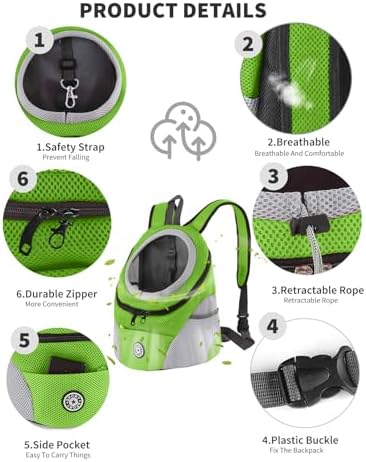 PETCUTE Pet Carrier Backpack,Breathable Dog Backpack Carrier with Adjustable Straps,Side Storage Pockets,Dog Head-Out Backpacks with Safety Belt,Puppy Front and Back Carriers for Small Dogs Cats