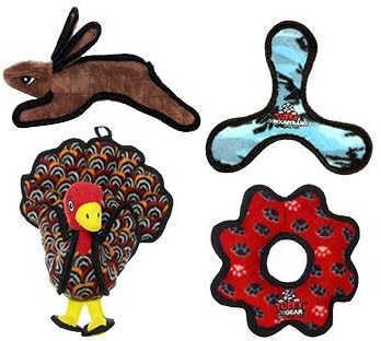 TUFFY® 4 Pack Gear Ring Rabbit Boomerang Turkey Plush Dog Toys