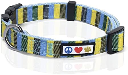 Pawtitas Pet Soft Adjustable Solid Color Nylon Puppy/Dog Collar Personalized Customizable Dog Collar Embroidered Customize w Pet Name & Phone Number X-Small Blue/Green/Yellow