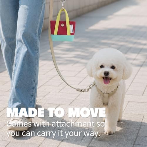 Dog Poop Bag Holder for Leash with 1 Waste Bag Roll, Canvas, Yellow Handle