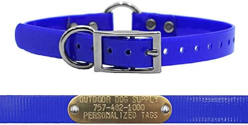 Waterproof D & Center Ring Dog Collar w Custom Name Tag 3/4x15, Dark Blue
