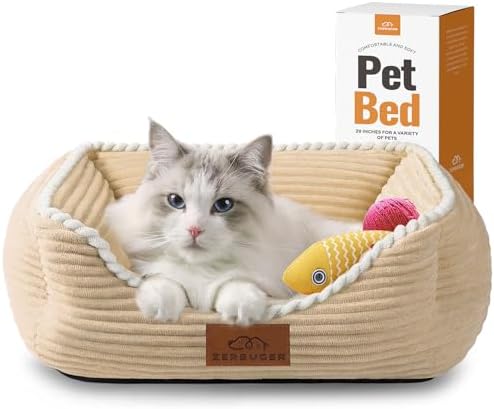 Zerbuger 20in Coffee Rectangle Cat Dog Bed Machine Washable Sleeping Sofa
