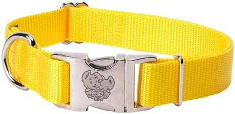 Country Brook Petz - Premium Nylon Dog Collar with Metal Buckle for Small Medium Large Breeds - 30+ Colors (Small, 3/4 Inch, Yellow)