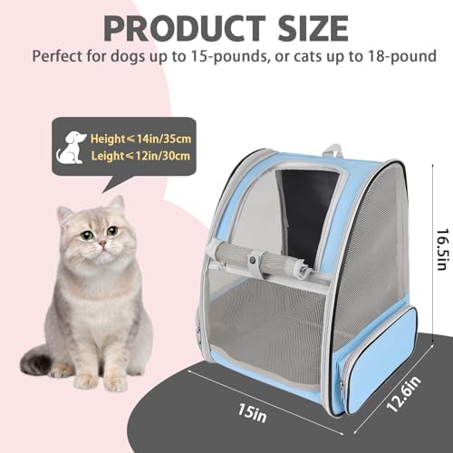 Cat Backpack Carrier,Pet Carrier Airline Approved for Small Dog Cat Puppy Kitten Bunny,Ventilated Mesh Design Animal Backpack for Hiking Camping Travel Bag (Blue)
