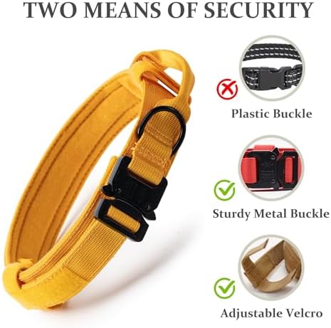 Tactical Dog Collar, Adjustable Military Training Nylon Pet Collar, Yellow M