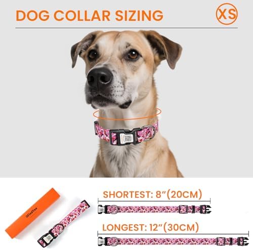 Personalized Dog Collar with QR Code Dog Tag, Camo Rose Red XS