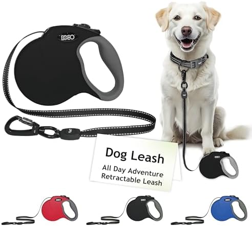 DOCO Retractable Dog Leash for Small Dogs Reflective Tape Lead with Stop and Lock Control, 360° Swivel Snap & Anti-Slip Grip Dog Leashes - Black, Small