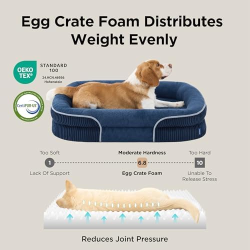 Bedsure XL 360°Oval Bolster Orthopedic Dog Beds Large Sized Dog,42" Blue