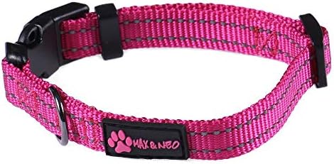 Max and Neo™ NEO Nylon Buckle Reflective Dog Collar - We Donate a Collar to a Dog Rescue for Every Collar Sold (X-Small, Pink)
