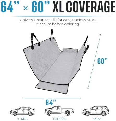 Bulldogology Dog Car Seat Cover Waterproof Heavy Duty Bench Dog Hammock Backseat Protector from Hair, Muddy Paws, Scratches - Pet Car Seat Cover for Cars Trucks SUVs (X-Large, Grey)