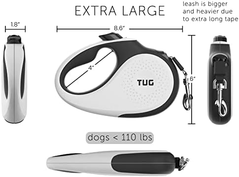 TUG XL Retractable Dog Leash, 26 ft (Extra Large, White)