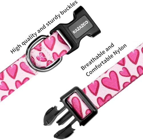 Kazazoo Dog Collar Cute and Soft Nylon Puppy Collar Girl Dogs, Adjustable Dog Collars for Extra Small Dogs, Hot Pink Heart-XS