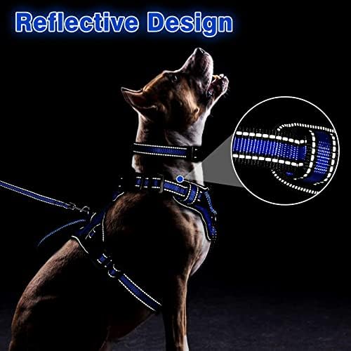 WINSEE All-in-One Reflective Dog Harness, Collar & Leash Set, No Pull with Adjustable Buckles, X-Large, Dark Blue