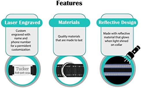 Personalized Dog Collar - Custom Engraved ID Tags with Reflective Material - Small Medium or Large Size with Name Plate (Large, Black)