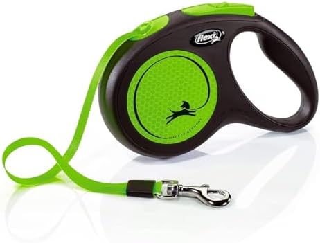 Flexi New Neon Tape Green Small 5m Retractable Dog Leash/Lead for Dogs up to 15kgs/33lbs