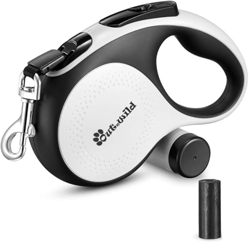 OUTnWILD Retractable Dog Leash - Retractable Dog Leash 16ft for Breeds Up to 66lbs. 360° Tangle Free Design with One Touch Quick-Lock Braking System&Anti-Slip Handle (White)