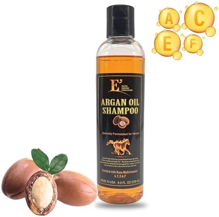 E3 Argan Oil Shampoo - Luxurious Pet Grooming Solution for Nourished & Rejuvenated Coat - Enriched with Hydrating Argan Oil for Lustrous Shine - Ideal for Horses - Deep Conditioning (8 fl oz), Brown