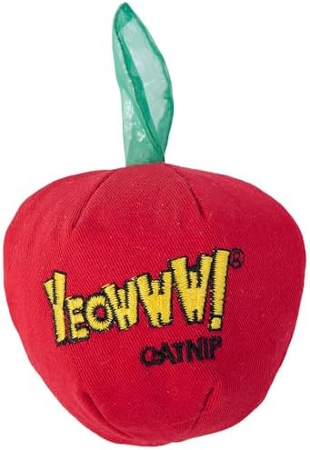 Yeowww! Catnip Apple Cat Toy - 4 in toy for cats with Crinkly Leaf, 100% Stuffed with Premium Organically Grown Catnip, Made in USA