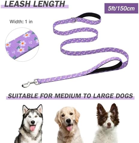 Hikiko 5FT Dog Leash Padded Double Handle with Designed Pattern
