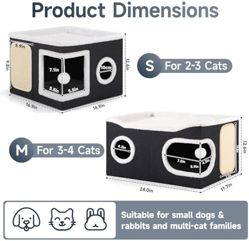 Shikha Extra Large Cat House Bed for Multi Cats with Scratch Pad Black