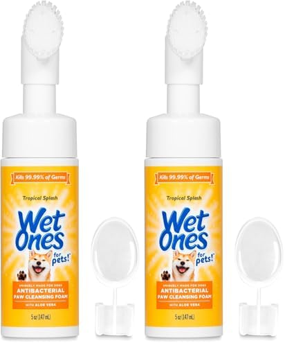 Wet Ones for Pets Antibacterial Dog Paw Cleaner with Built-In Brush, Foaming No-Rinse Formula for Cleaning Dirty Paws After Walks, Gentle Everyday Paw Wash for Dogs, 5 Oz - 2 Pack