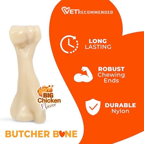 Nylabone Power Chew Butcher Bone Dog Chew Toy, Chicken Flavor, XX-Large