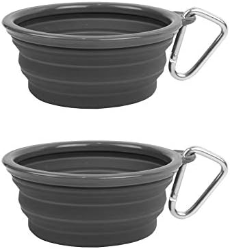 Prima Pet Collapsible Silicone Water Travel Bowl with Clip for Dog and Cat, Portable and Durable Pop-up Feeder for Convenient On-the-go Feeding - Size: Small (1.5 Cups) Grey -2 Pack