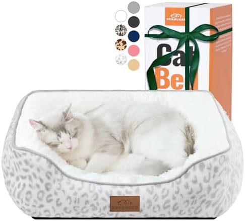 Zerbuger 20in White Leopard Rectangle Cat Dog Bed Machine Washable Sofa