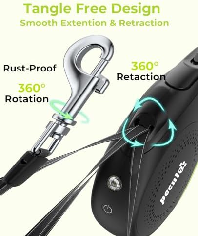 Pecute Retractable Dog Leash with Flashlight, 26ft Heavy Duty Retractable Pet Leash with Light, One-Button Control, Anti-Twist Protection, Reflective Leashes for Medium Large Pets Dogs Up to 110 lbs