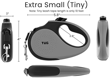 TUG Tiny Retractable Dog Leash, 10 ft (Extra Small, Grey)