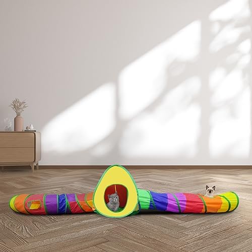 Andiker Cat Tent with a PlushBall, Colorful Foldable Polyester Cat Play Tents Match with Most Cat Tubes for Indoor Cats Game, Sleep, 3 Holes Convenient Kitten Nest for Indoor Kitten, Rabbit(Tent S)