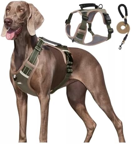 Dog Harness No Pull Adjustable Reflective,for Medium and Large Small Dog with Leash 59.06in (Khaki, XS)