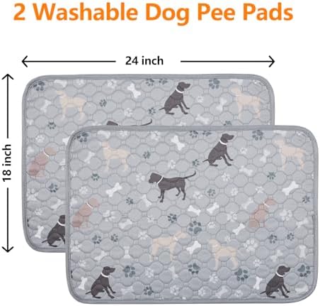 Mozin Washable Pee Pads for Dogs, 2 Pack Super Absorbent Dog Training Pads Leakproof Non-Slip Reusable Puppy Pads, Waterproof whelping Pad for Housebreak, Playpen, Crate,Potty Training, Couch- 18"x24"
