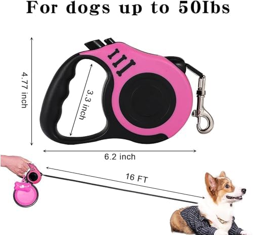 Retractable Dog Leash, 16FT Heavy Duty Dog Leash, Pink