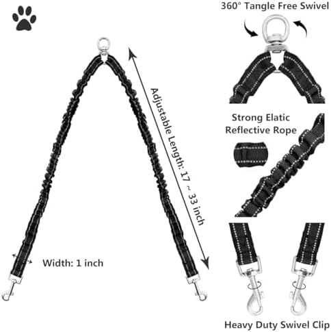 Dual Retractable Dog Leash for 2 Dogs (Grey) - 16ft Heavy Duty Leash with One Button Lock & 360° Tangle-Free Design, for Medium/Large Dogs up to 110lbs/50kg