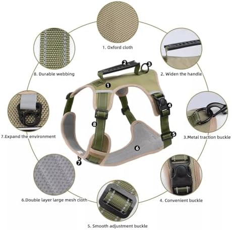 Dog Harness No Pull Adjustable Reflective,for Medium and Large Small Dog with Leash 59.06in (Khaki, M)