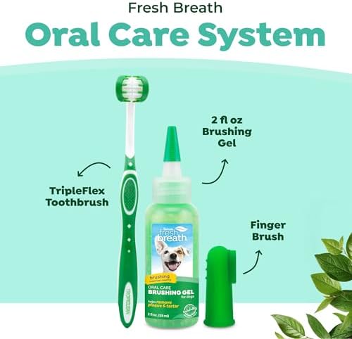 TropiClean Fresh Breath Toothbrush and Toothpaste Kit for Puppies, Teeth Cleaning Kit to Prevent Plaque & Tartar, Breath Freshener, Dog Dental Care