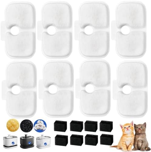 Cat Water Fountain Filter fit Pet Fountain PLWF115/PLWF105,8 Filter&8Sponge