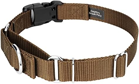 Martingale Dog Collar - Heavy Duty Nylon Adjustable Martingale Dog Collar with Plastic Buckle for Small Medium Large Breeds - 30+ Colors (1 Inch, Medium, Coyote Tan)